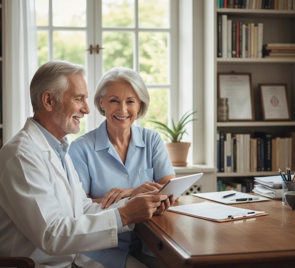 Medico che parla con un familiare e un ospite