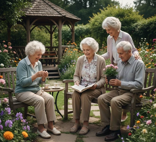 Anziani che fanno ginnastica dolce seguiti da un’operatrice