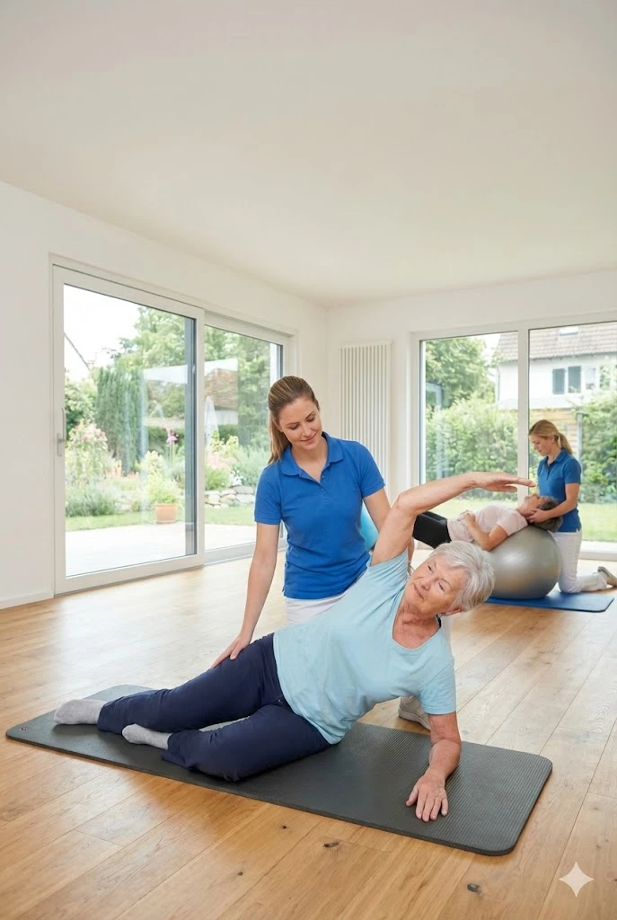 Fisioterapista che guida esercizi dolci
