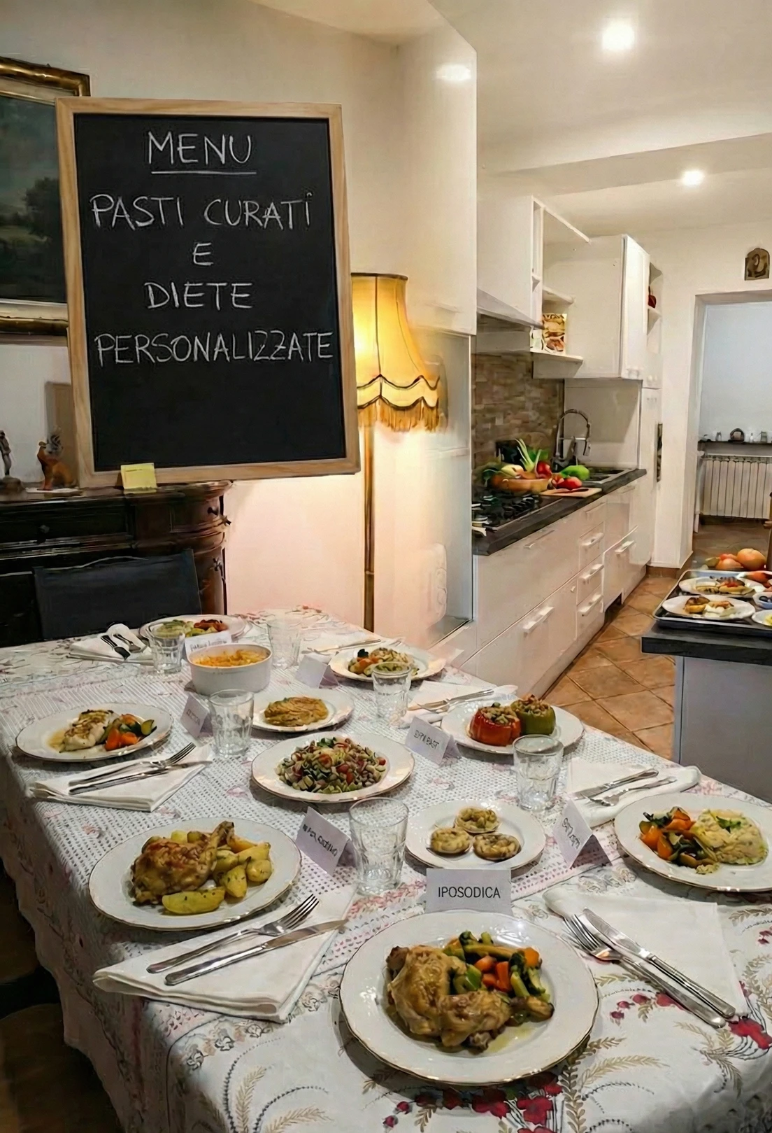 Tavola apparecchiata con piatti semplici e colorati